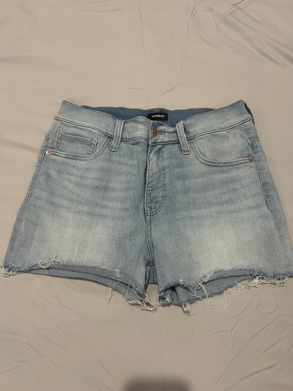 Express Light Blue Distressed Denim Cutoff Shorts